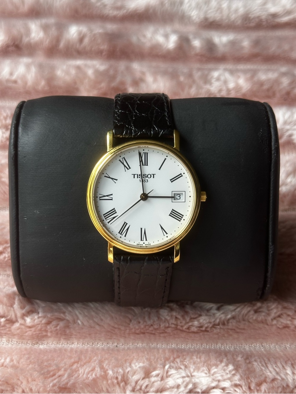Tissot Gold Case White Dial Black Leather Men’s Watch